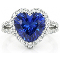 Anello con diamanti da 4,60 carati e zaffiro blu di Ceylon in oro bianco 14K