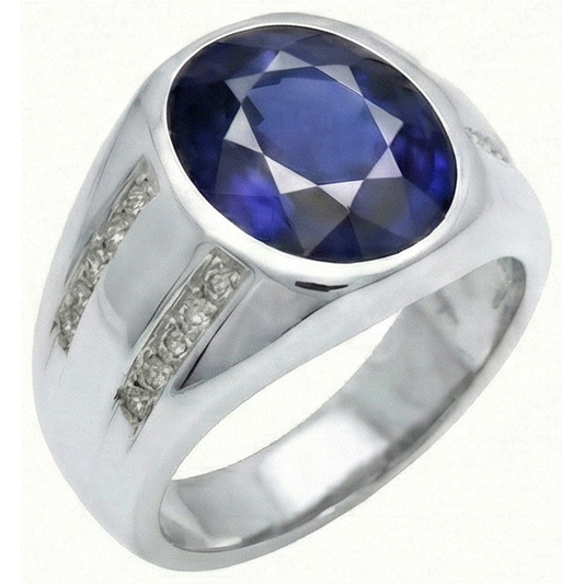Anello con diamanti da uomo con zaffiro blu ovale in stile vintage con pietre preziose zingaresche