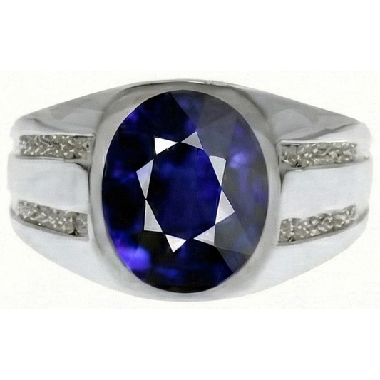 Anello con diamanti da uomo con zaffiro blu ovale in stile vintage con pietre preziose zingaresche