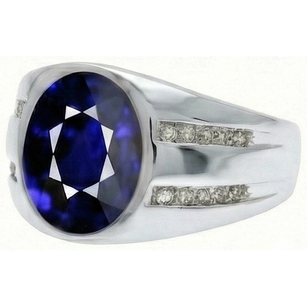Anello con diamanti da uomo con zaffiro blu ovale in stile vintage con pietre preziose zingaresche
