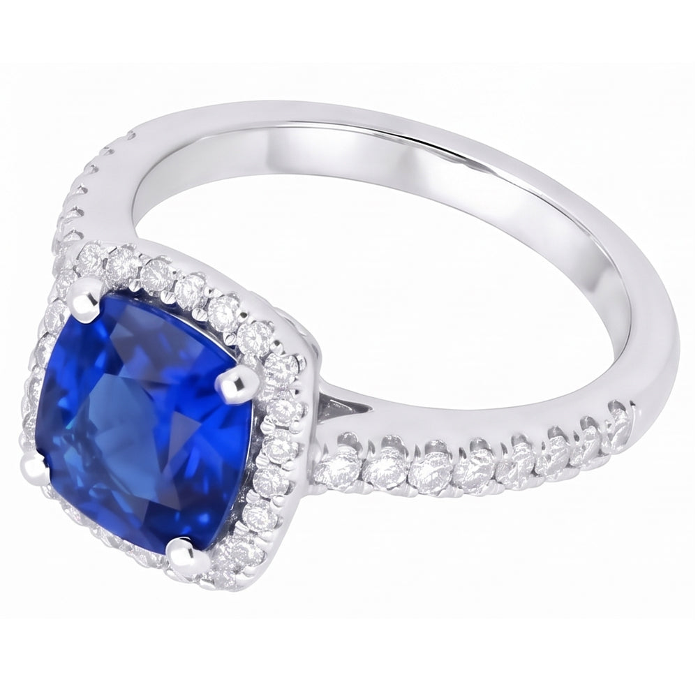 Anello con diamanti e pietre preziose con zaffiro dello Sri Lanka taglio cuscino da 1.80 ct