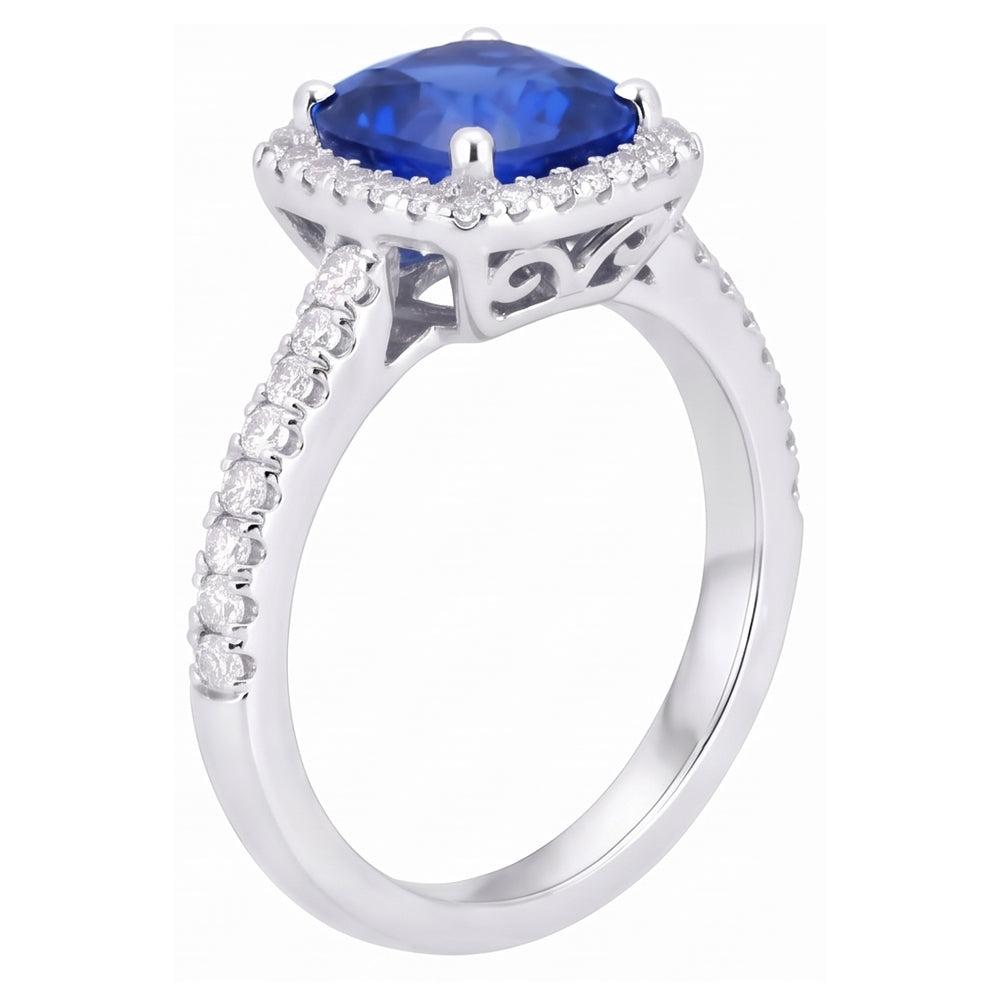 Anello con diamanti e pietre preziose con zaffiro dello Sri Lanka taglio cuscino da 1.80 ct