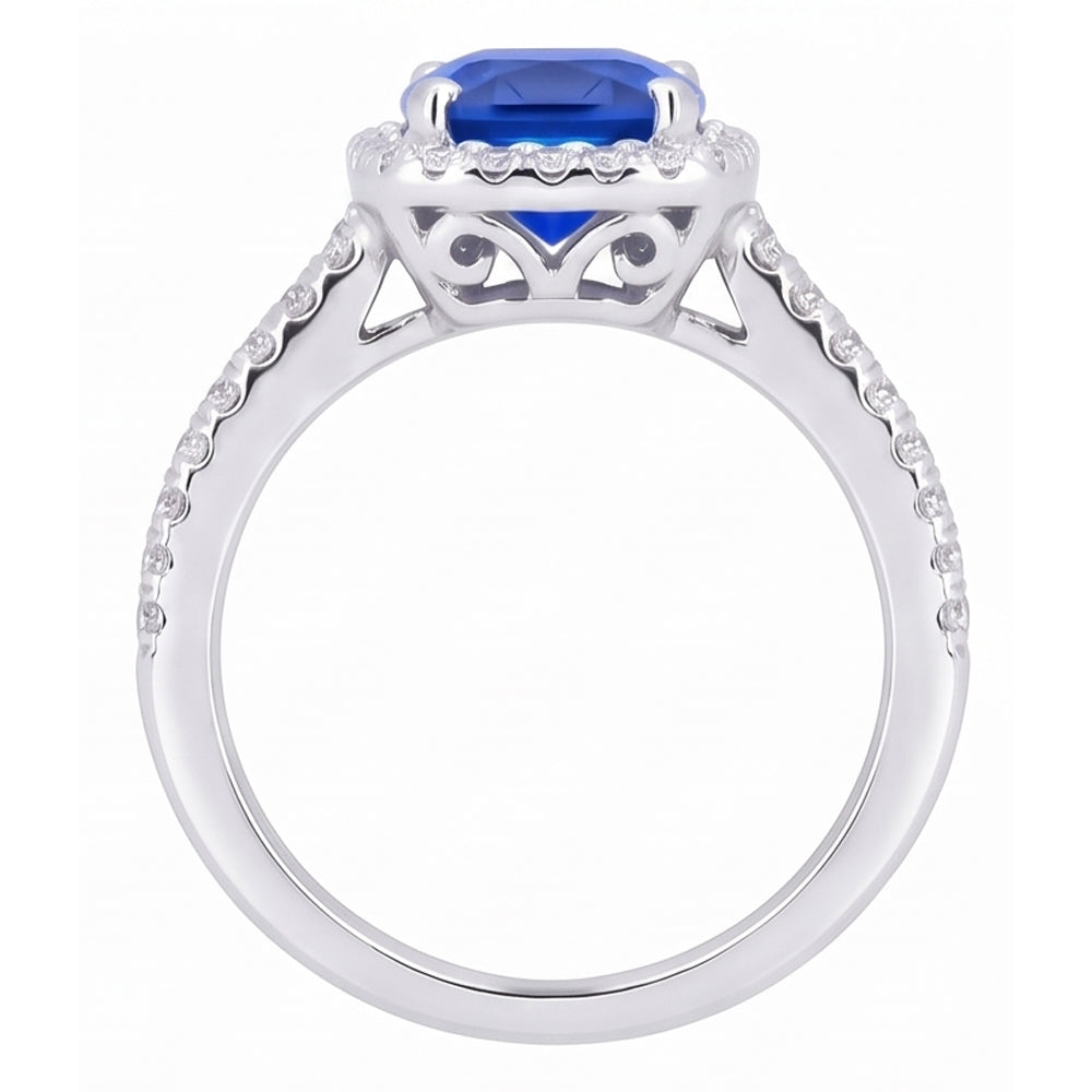 Anello con diamanti e pietre preziose con zaffiro dello Sri Lanka taglio cuscino da 1.80 ct