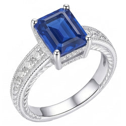 Anello con diamanti in stile antico con incastonatura di zaffiri blu 1.75 carati