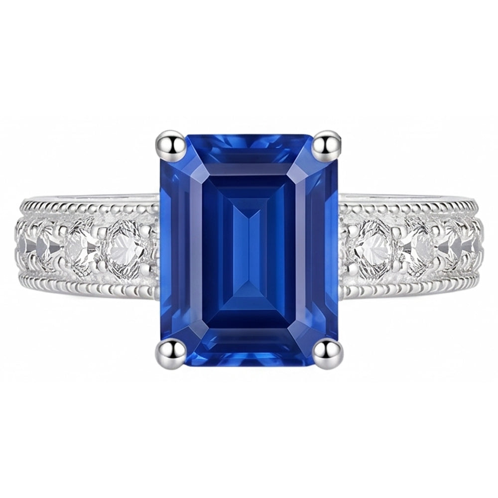 Anello con diamanti in stile antico con incastonatura di zaffiri blu 1.75 carati
