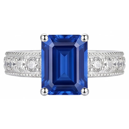 Anello con diamanti in stile antico con incastonatura di zaffiri blu 1.75 carati