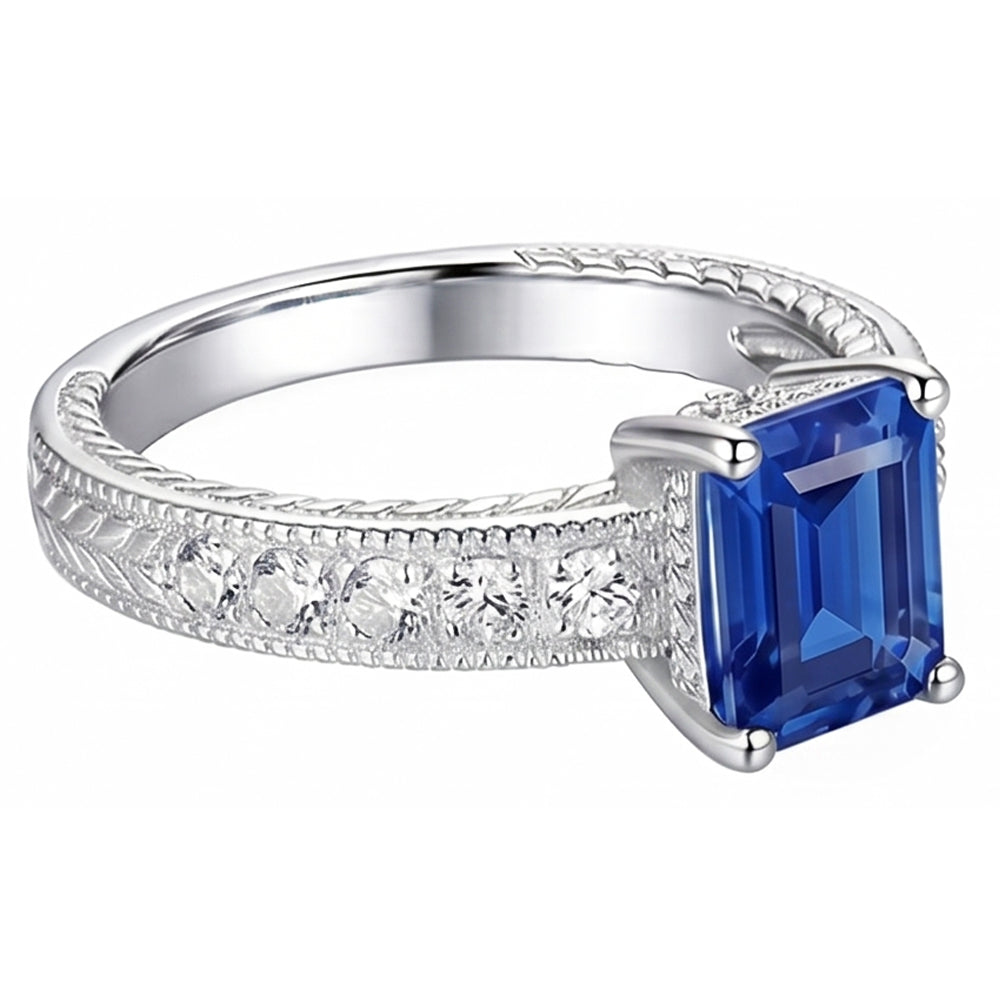 Anello con diamanti in stile antico con incastonatura di zaffiri blu 1.75 carati