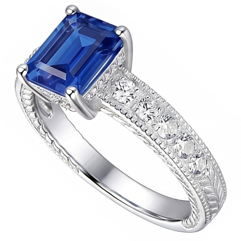 Anello con diamanti in stile antico con incastonatura di zaffiri blu 1.75 carati