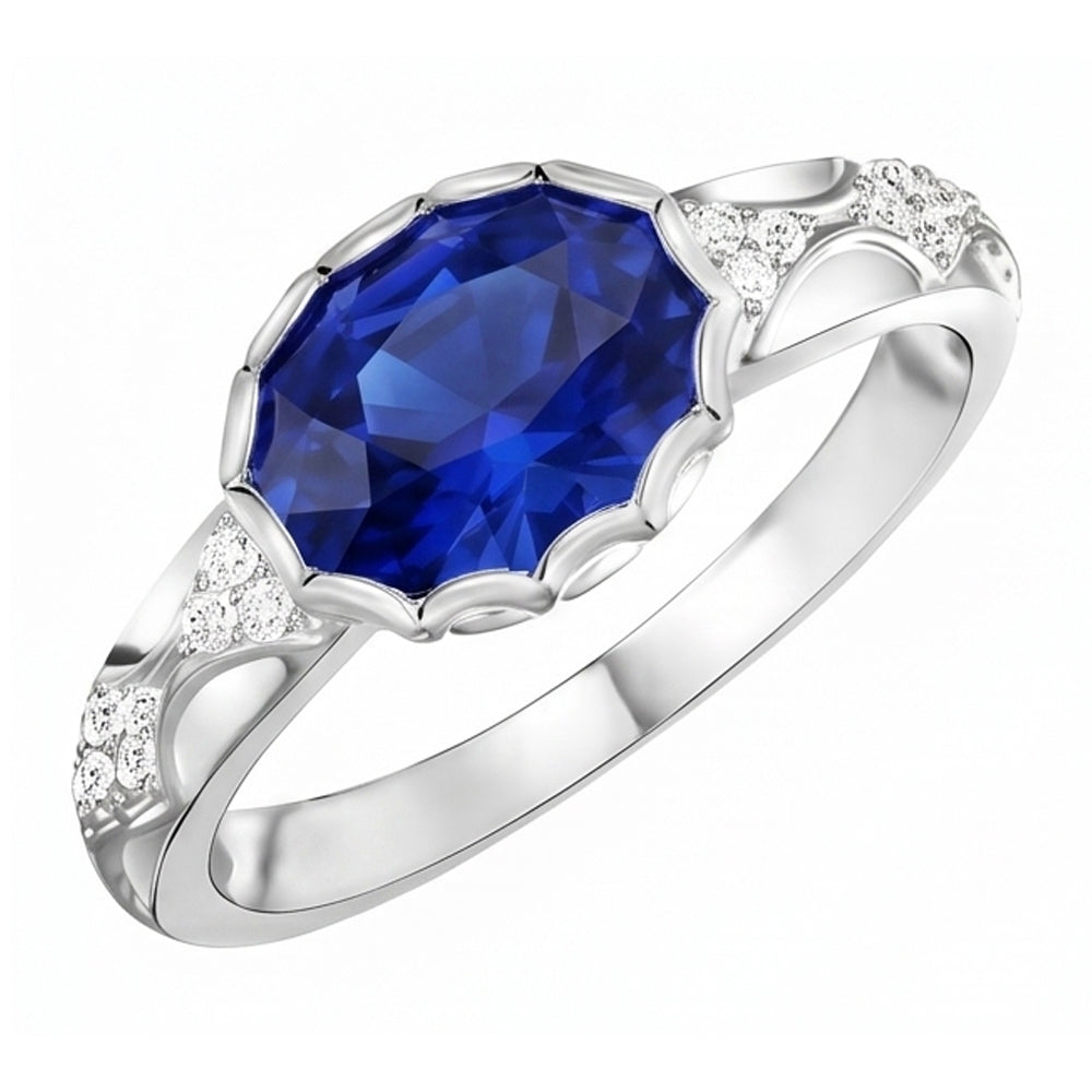 Anello con diamanti in stile antico ovale con zaffiro di Ceylon in pietra oro 3.75 carati