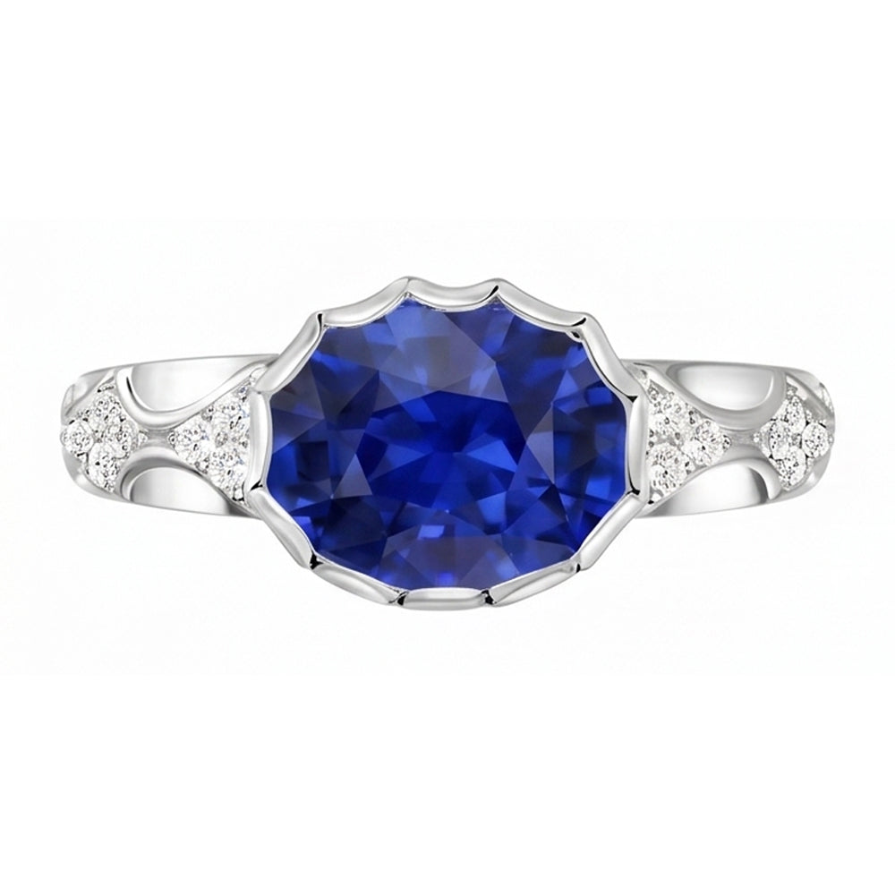 Anello con diamanti in stile antico ovale con zaffiro di Ceylon in pietra oro 3.75 carati