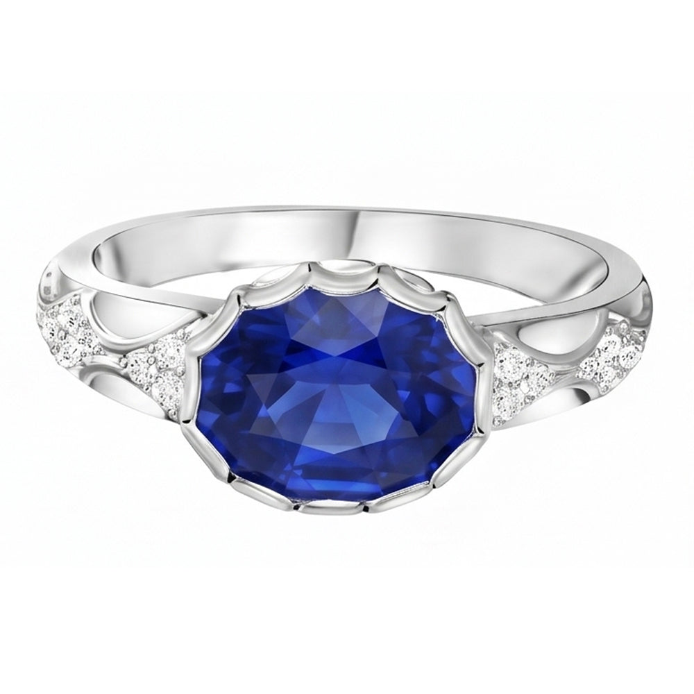 Anello con diamanti in stile antico ovale con zaffiro di Ceylon in pietra oro 3.75 carati
