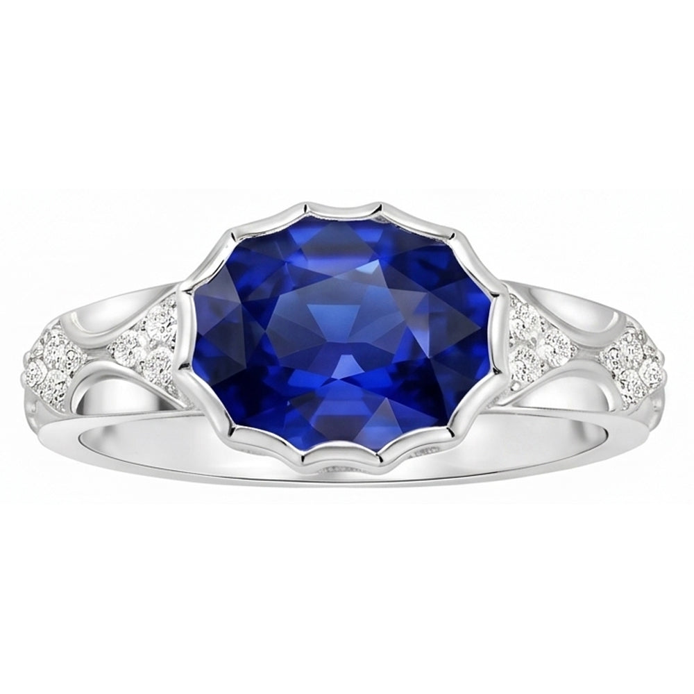 Anello con diamanti in stile antico ovale con zaffiro di Ceylon in pietra oro 3.75 carati