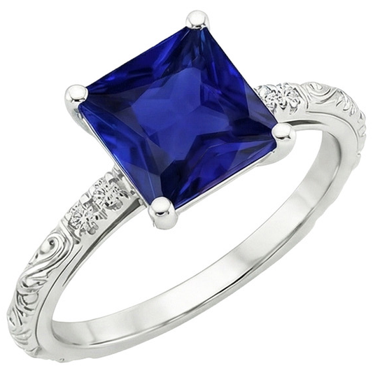 Anello con diamanti in stile vintage con zaffiro blu accentato 5.25 carati