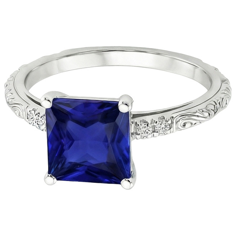 Anello con diamanti in stile vintage con zaffiro blu accentato 5.25 carati