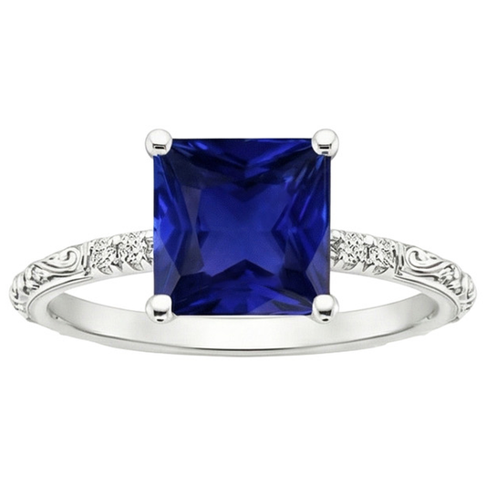 Anello con diamanti in stile vintage con zaffiro blu accentato 5.25 carati