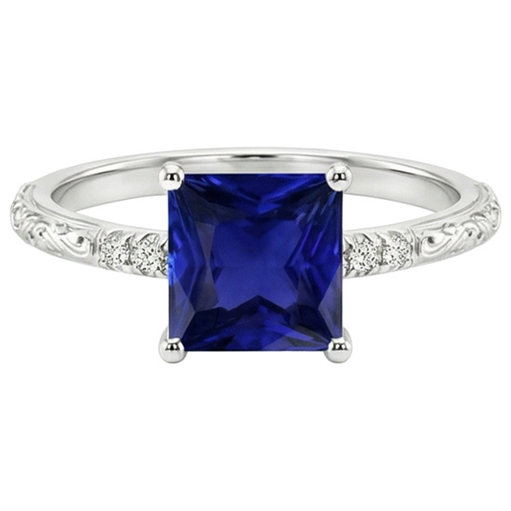 Anello con diamanti in stile vintage con zaffiro blu accentato 5.25 carati