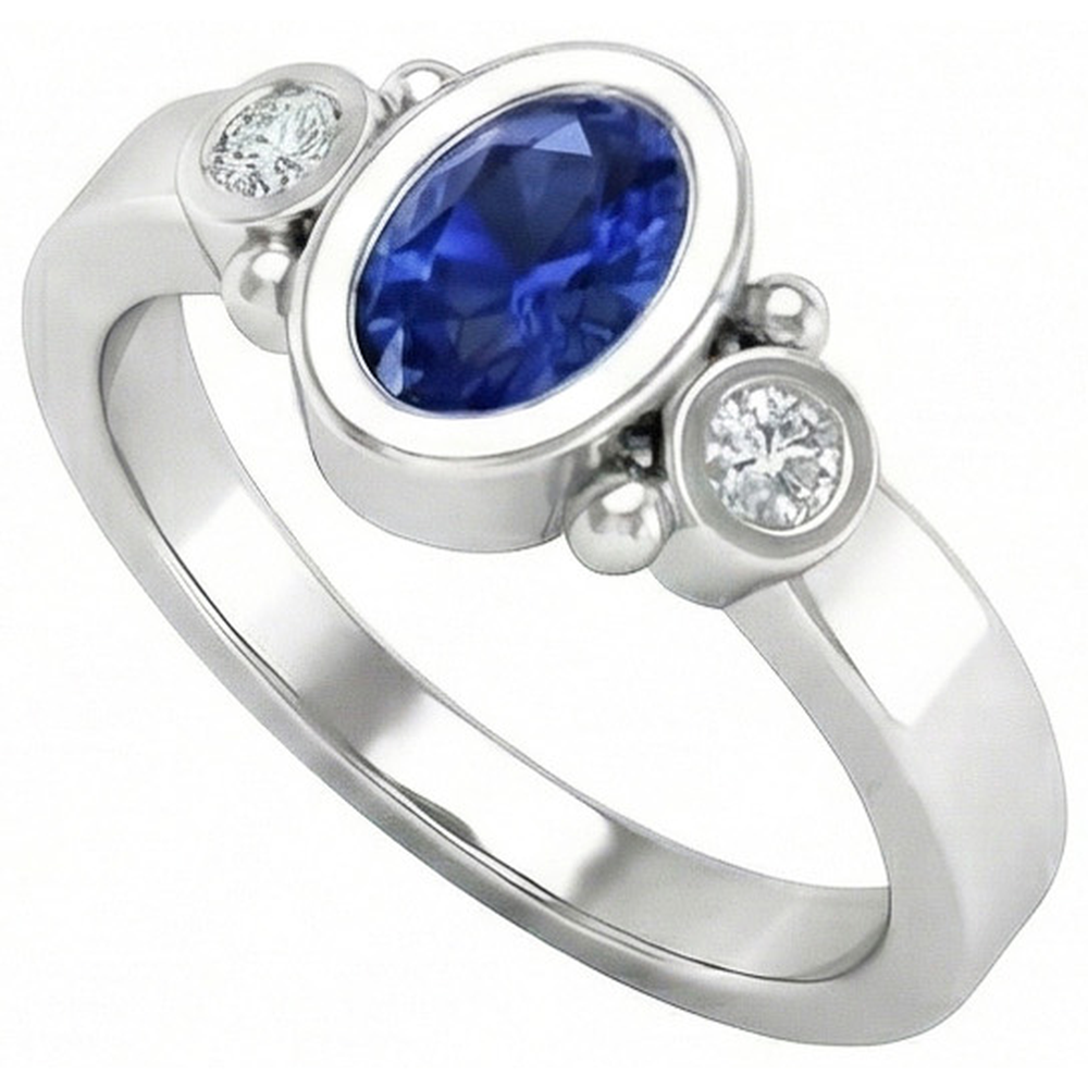 Anello con diamanti in zaffiro blu di Ceylon e castone in oro bianco da 1,70 carati 14K