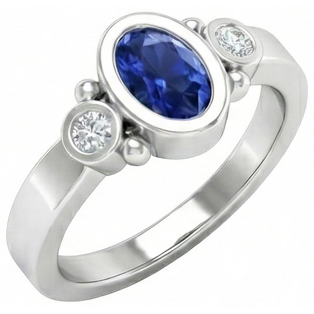 Anello con diamanti in zaffiro blu di Ceylon e castone in oro bianco da 1,70 carati 14K
