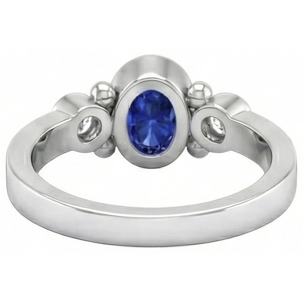 Anello con diamanti in zaffiro blu di Ceylon e castone in oro bianco da 1,70 carati 14K