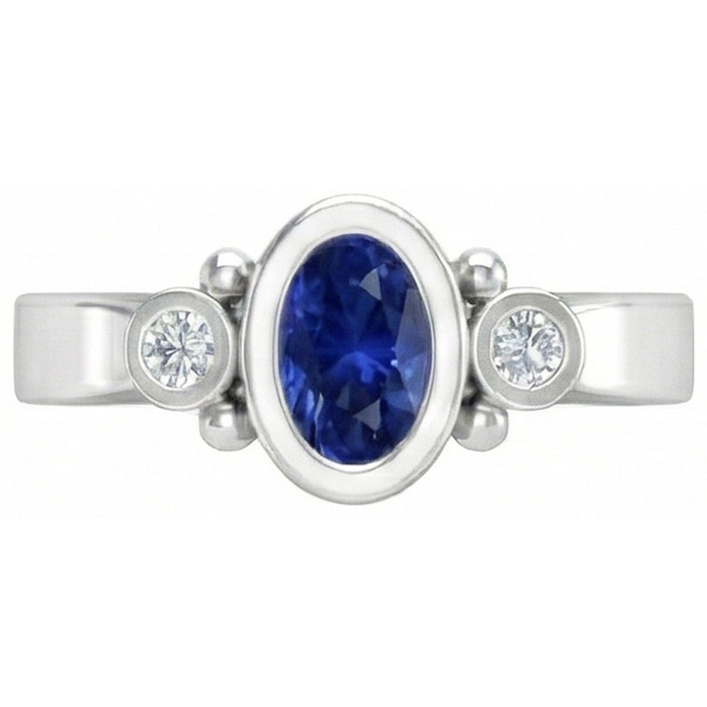 Anello con diamanti in zaffiro blu di Ceylon e castone in oro bianco da 1,70 carati 14K