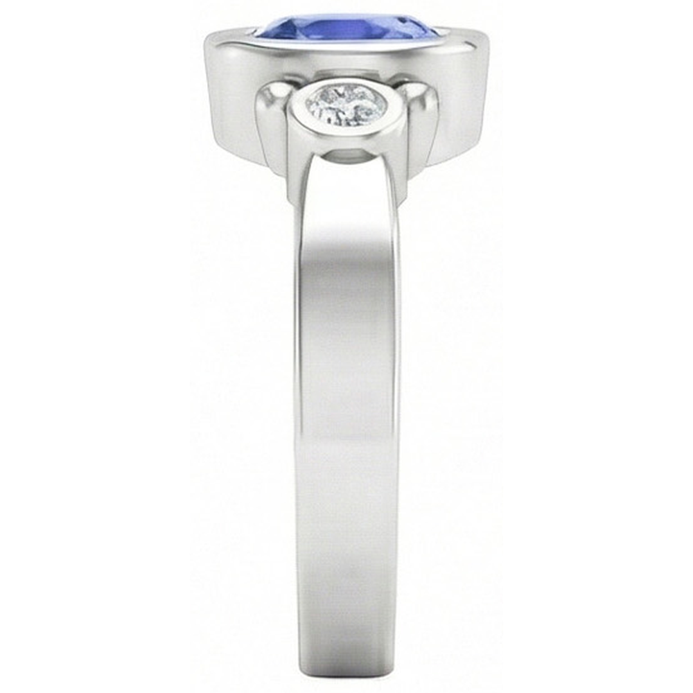 Anello con diamanti in zaffiro blu di Ceylon e castone in oro bianco da 1,70 carati 14K