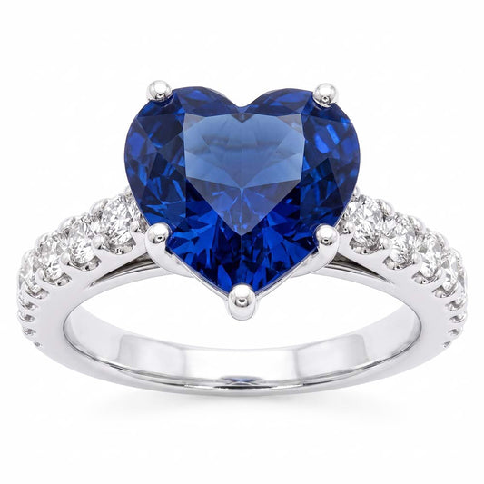 Anello con diamanti rotondi cattedrale impostazione zaffiro blu accenti 4,50 carati