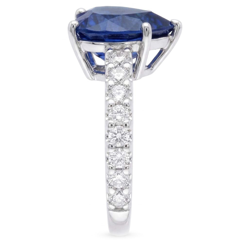 Anello con diamanti rotondi cattedrale impostazione zaffiro blu accenti 4,50 carati
