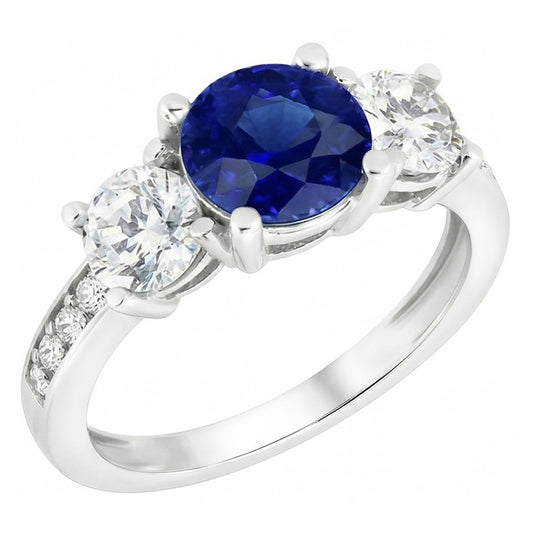 Anello con diamanti rotondi con zaffiro di Ceylon 3.50 carati Gioielli da donna