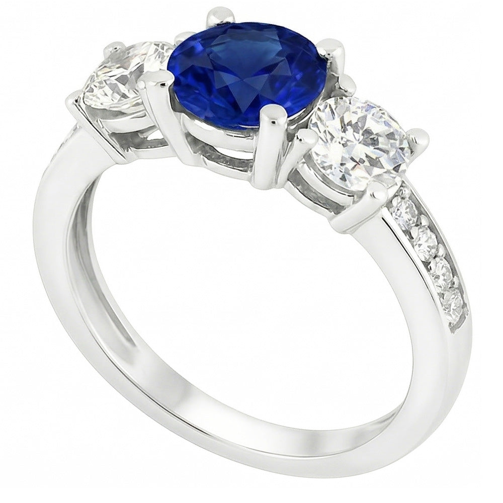 Anello con diamanti rotondi con zaffiro di Ceylon 3.50 carati Gioielli da donna