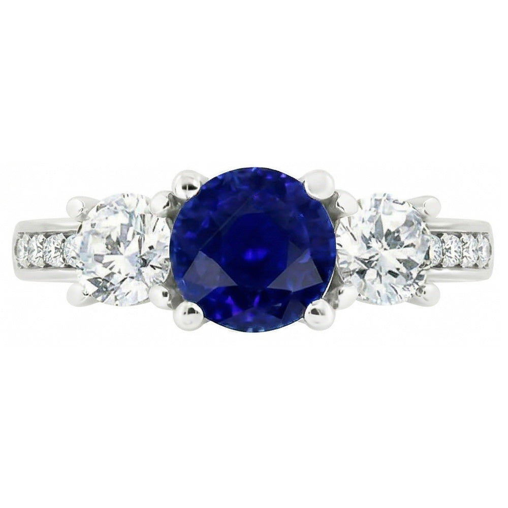 Anello con diamanti rotondi con zaffiro di Ceylon 3.50 carati Gioielli da donna