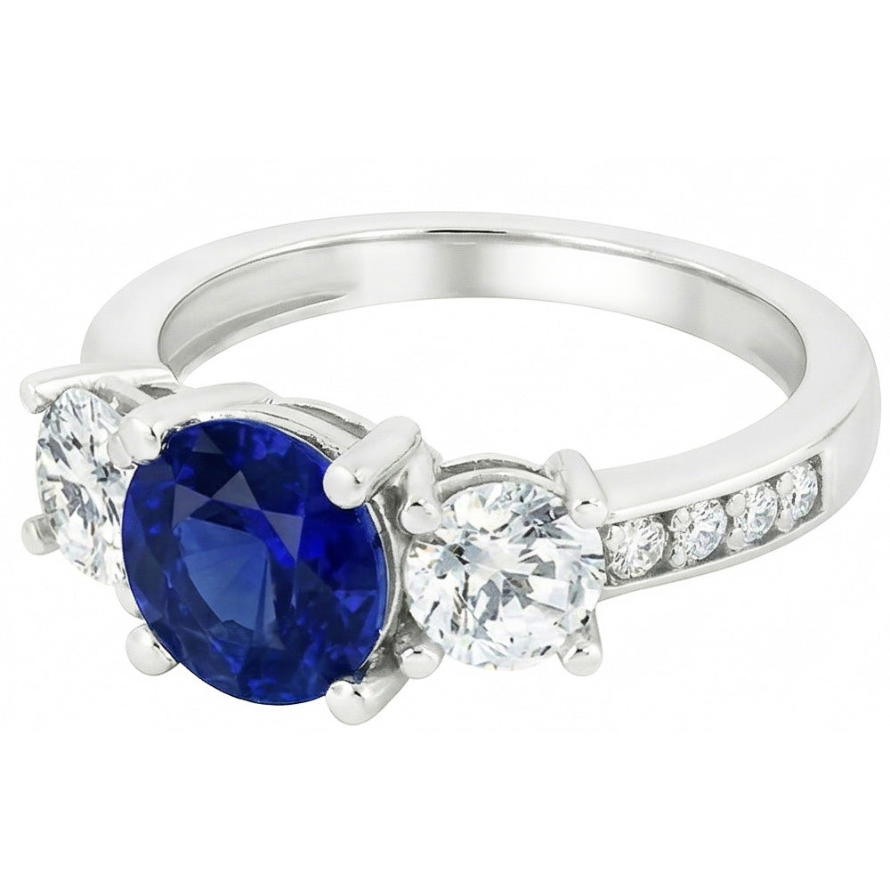Anello con diamanti rotondi con zaffiro di Ceylon 3.50 carati Gioielli da donna