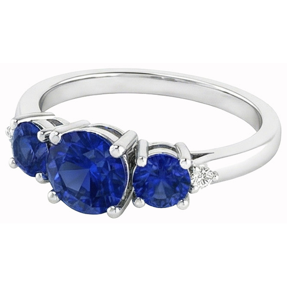 Anello con diamanti rotondi con zaffiro di Ceylon da 2,75 ct Oro bianco 14K