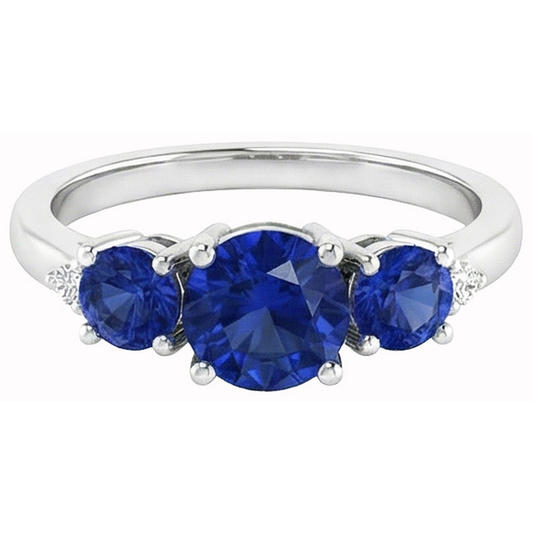 Anello con diamanti rotondi con zaffiro di Ceylon da 2,75 ct Oro bianco 14K