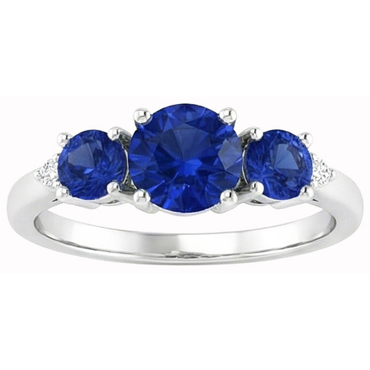 Anello con diamanti rotondi con zaffiro di Ceylon da 2,75 ct Oro bianco 14K