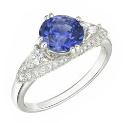 Anello con diamanti rotondi con zaffiro di Ceylon stile antico 2.75 carati