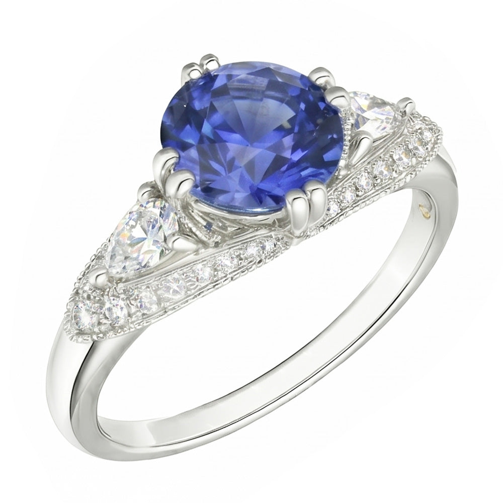 Anello con diamanti rotondi con zaffiro di Ceylon stile antico 2.75 carati