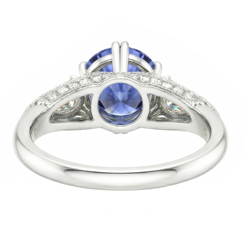 Anello con diamanti rotondi con zaffiro di Ceylon stile antico 2.75 carati