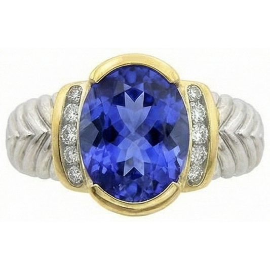 vero round tanzanite 3.50carati anello angolo laterale