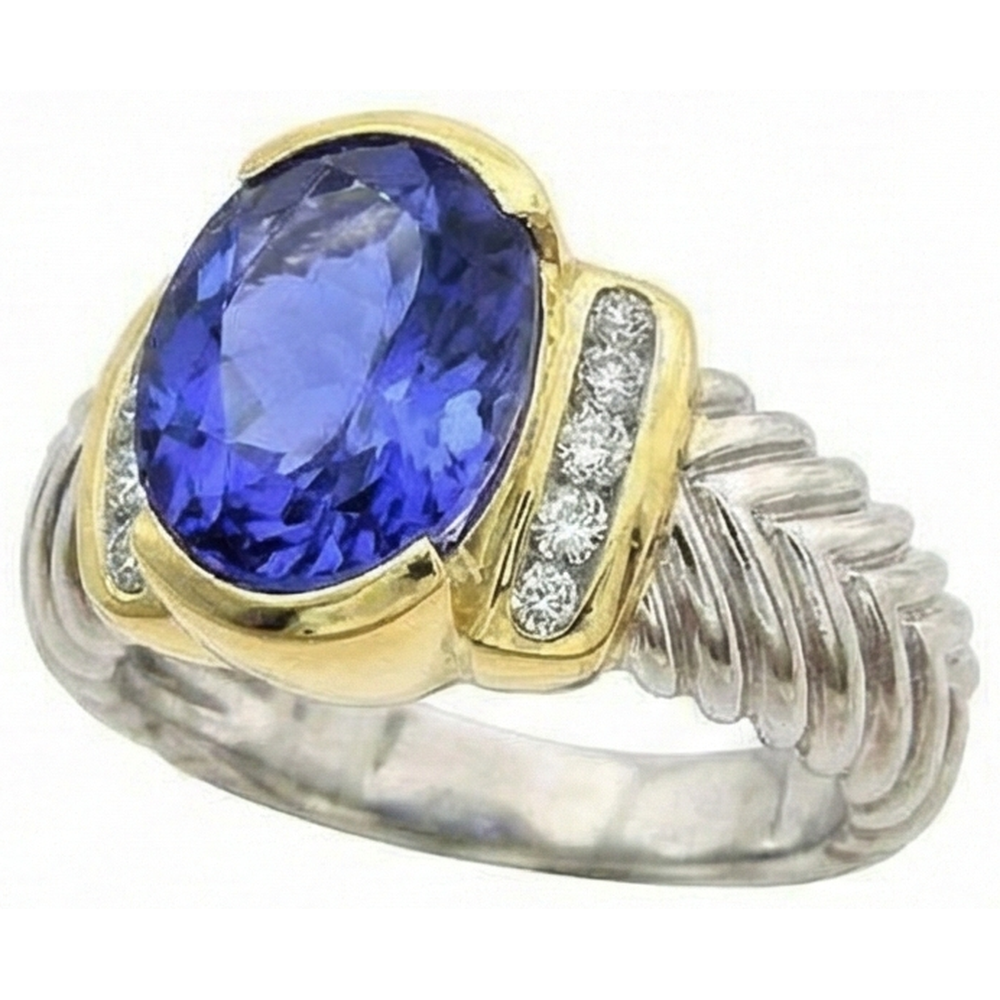 vero round tanzanite 3.50carati anello vista dall'alto