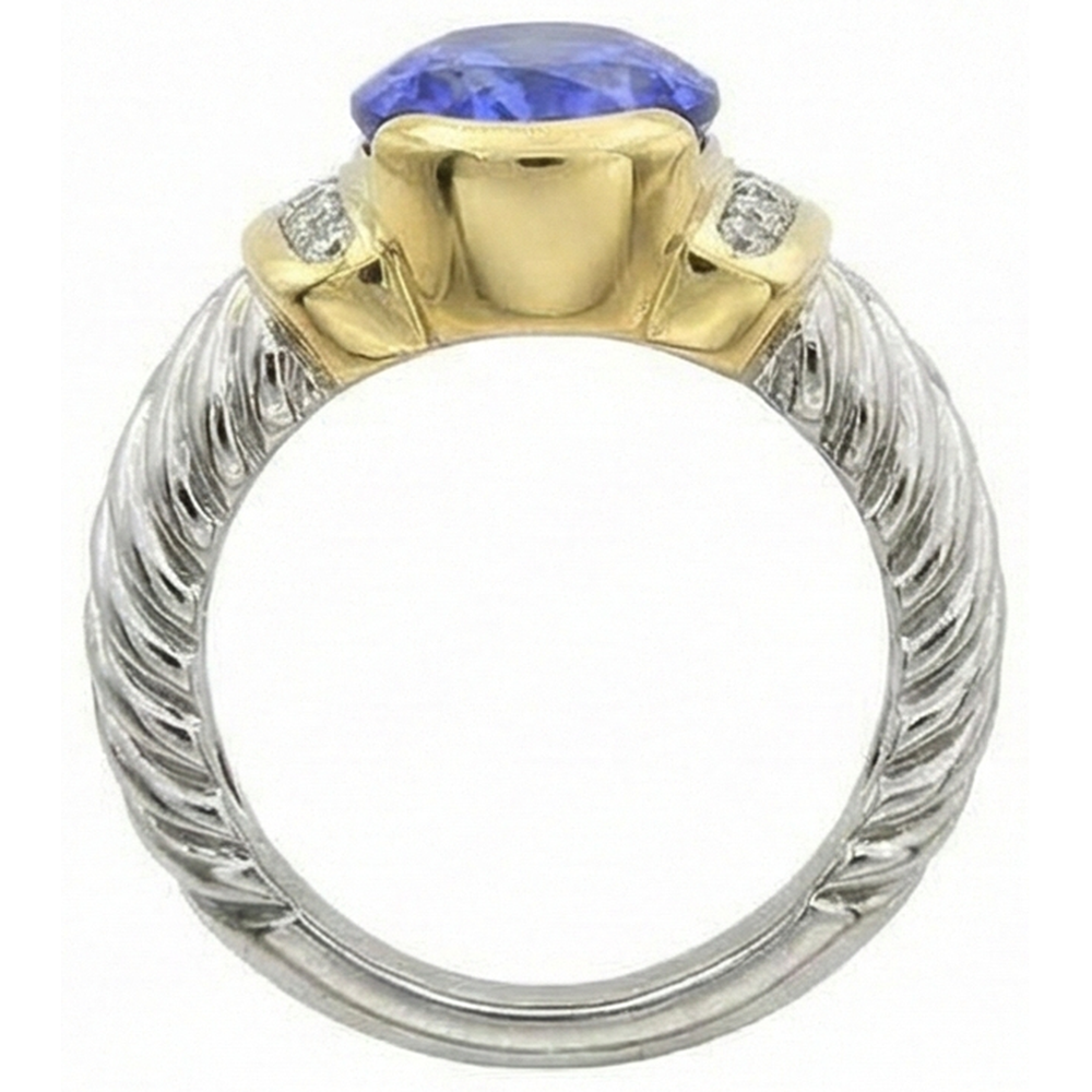 vero round tanzanite 3.50carati anello vista di profilo
