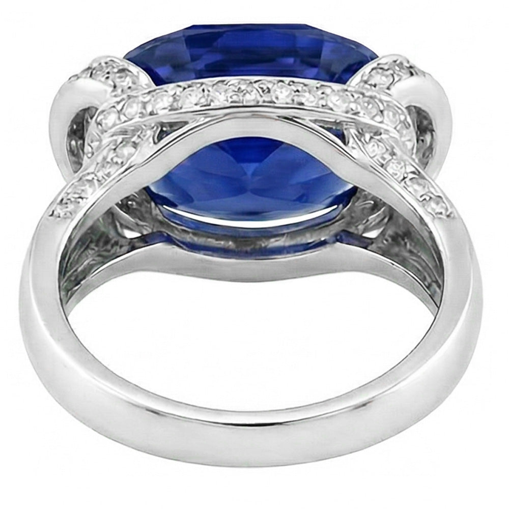 Anello con diamanti tondi e zaffiri blu taglio ovale con montatura a barra 4.50 carati
