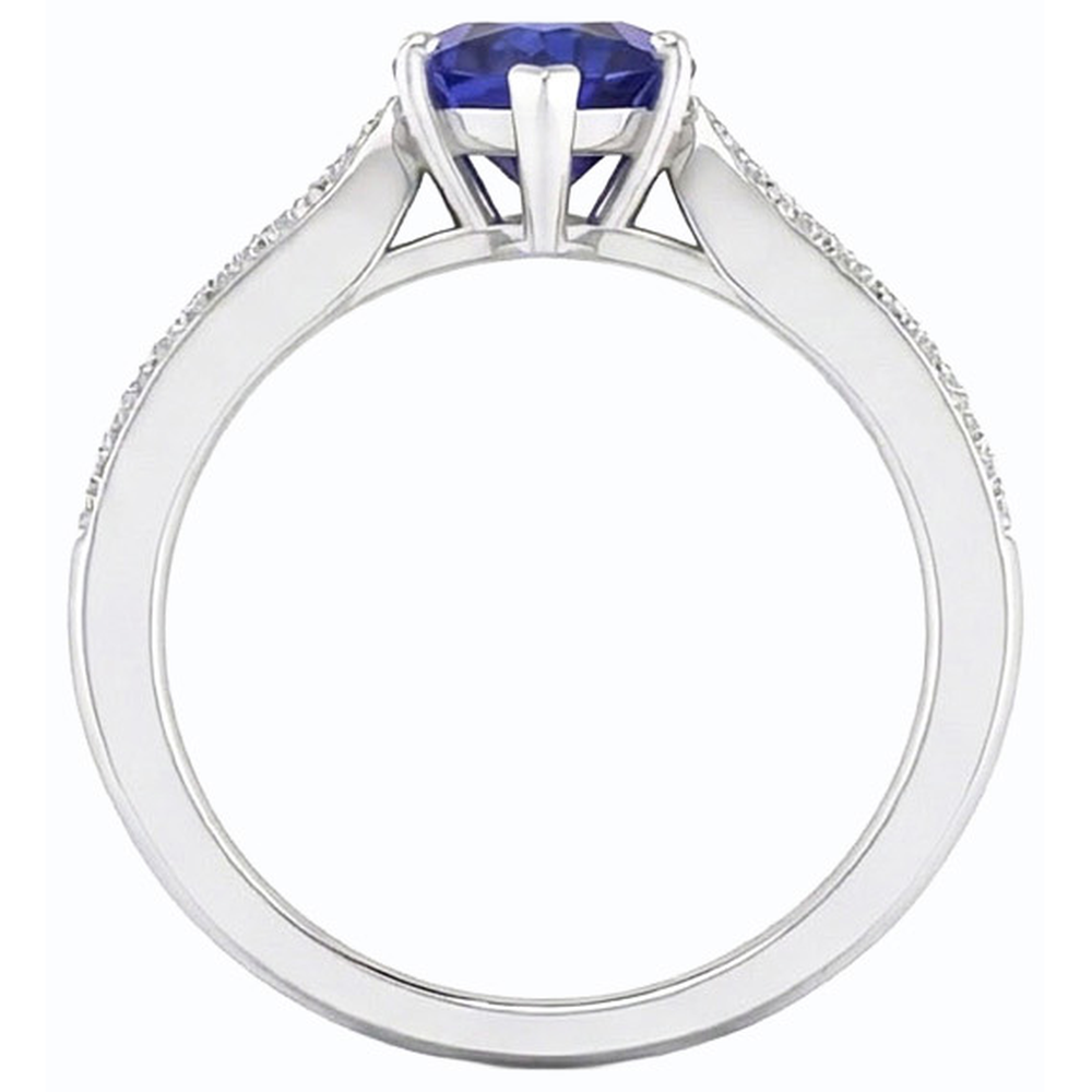 Anello con diamanti zaffiro Ceylon taglio cuore da 2,50 carati accentati in oro bianco 14K