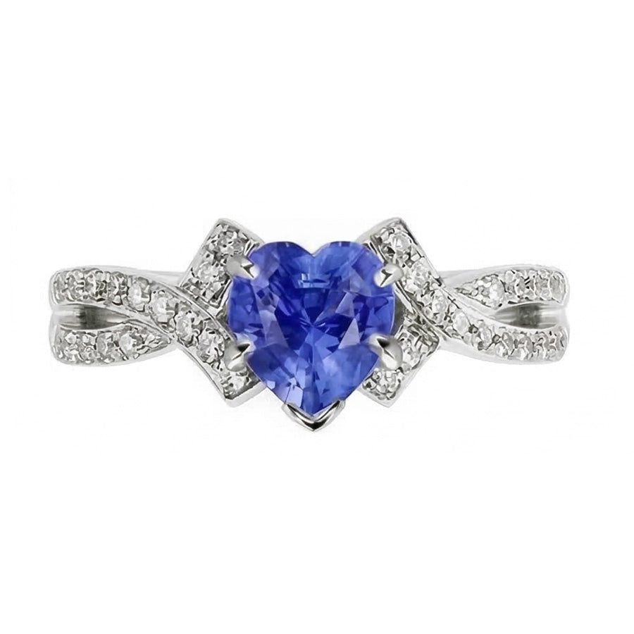 Anello con diamanti zaffiro taglio cuore 2,50 carati gioielli con gambo intrecciato in oro bianco 14K