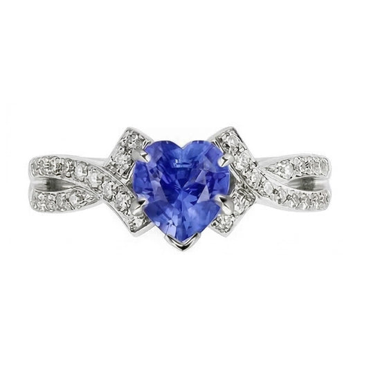 Anello con diamanti zaffiro taglio cuore 2,50 carati gioielli con gambo intrecciato in oro bianco 14K