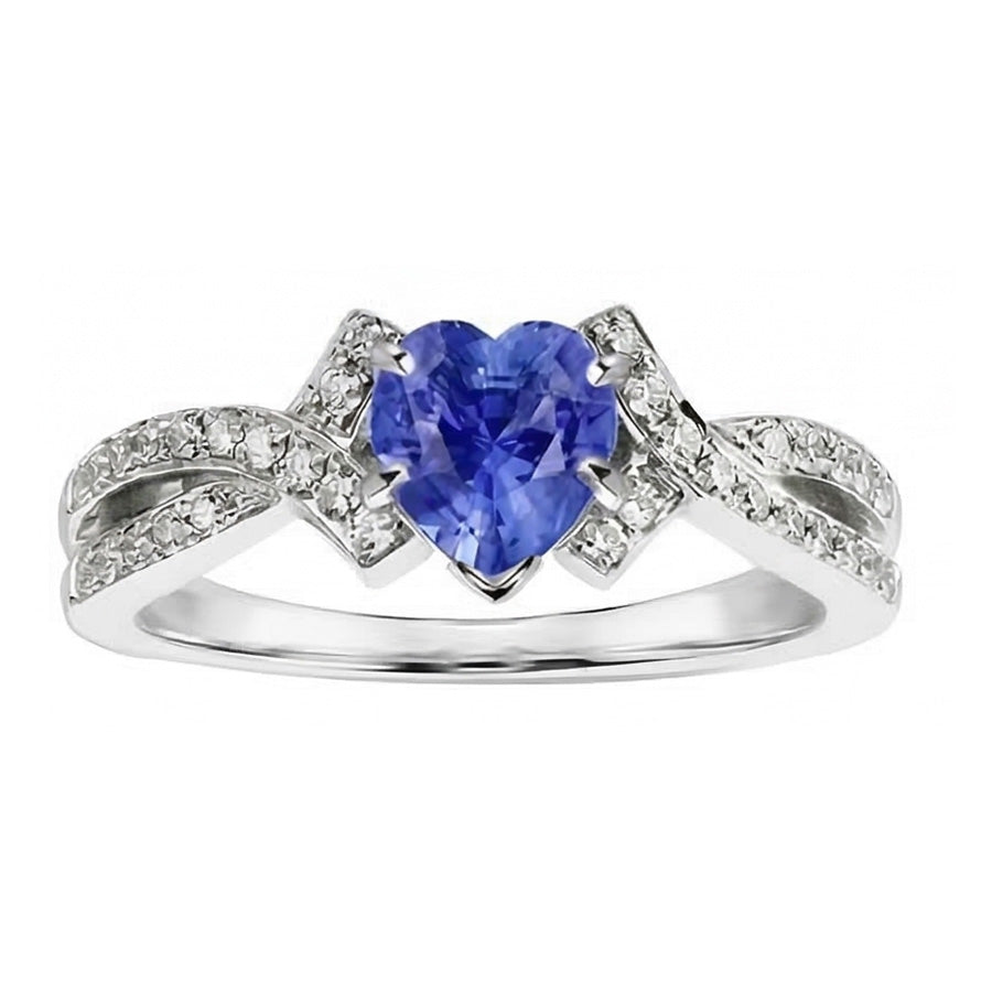 Anello con diamanti zaffiro taglio cuore 2,50 carati gioielli con gambo intrecciato in oro bianco 14K