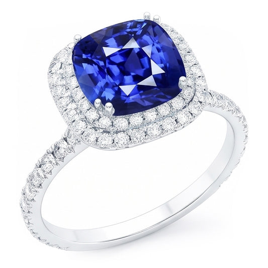 Anello con doppio alone di zaffiro blu Gioielli in oro 14K con diamanti 5 carati