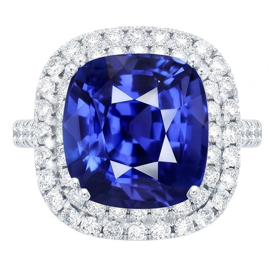 Anello con doppio alone di zaffiro blu Gioielli in oro 14K con diamanti 5 carati