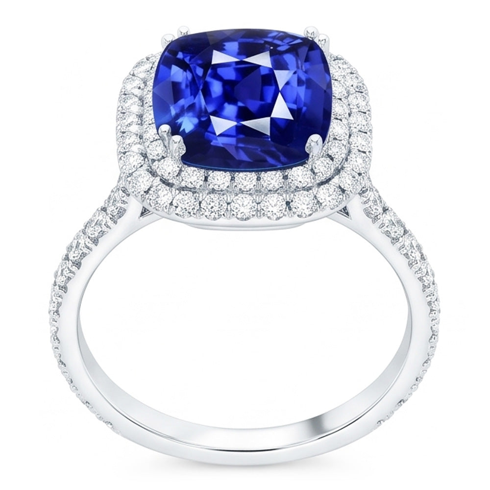Anello con doppio alone di zaffiro blu Gioielli in oro 14K con diamanti 5 carati