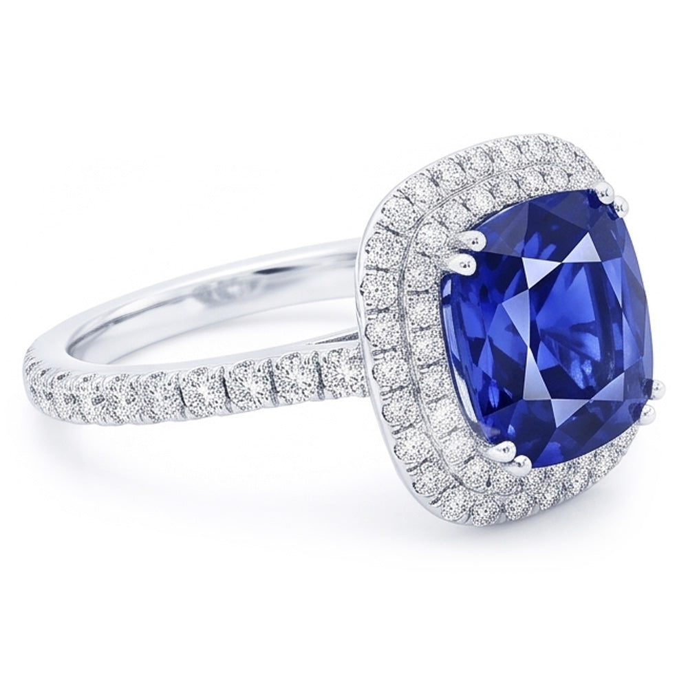 Anello con doppio alone di zaffiro blu Gioielli in oro 14K con diamanti 5 carati
