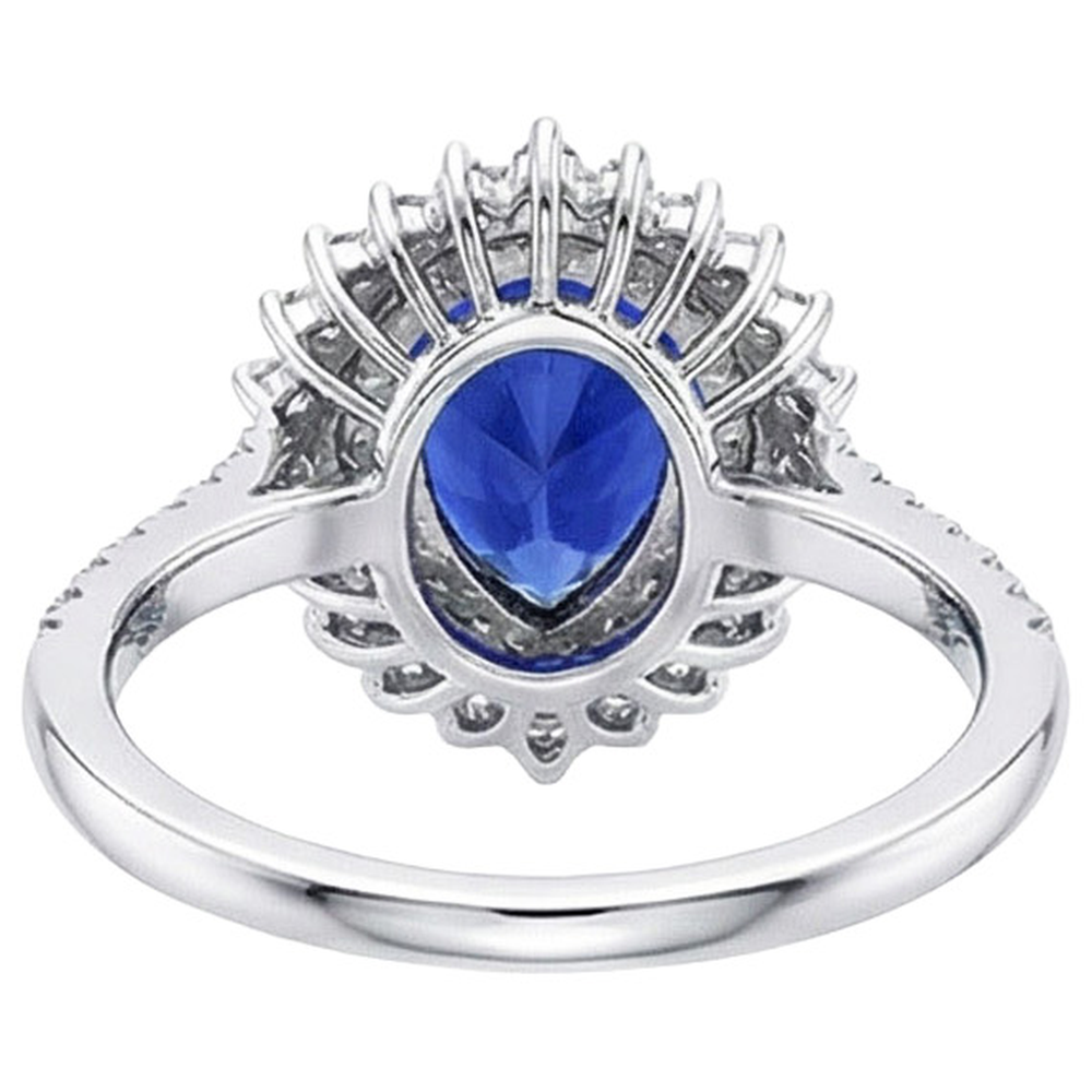 Anello con doppio anello di diamanti a forma di fiore pera blu zaffiro 5.50 carati